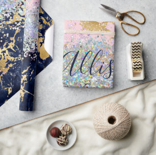 Glitter and marble personalized wrapping paper