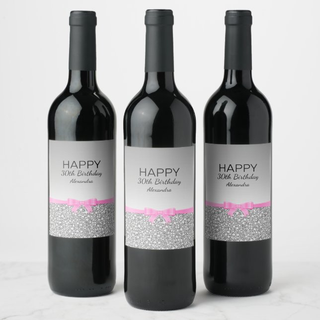 Glitter And Ribbon Birthday Wine Label (Bottles)