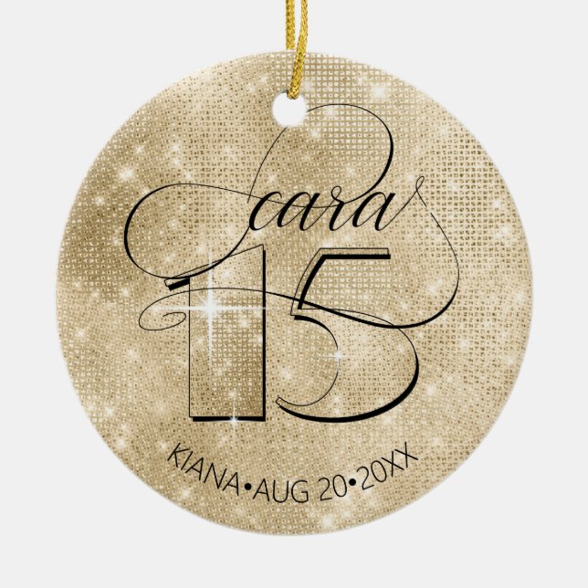 Glitter and Shine Quinceanera Gold ID701 Ceramic Ornament (Front)
