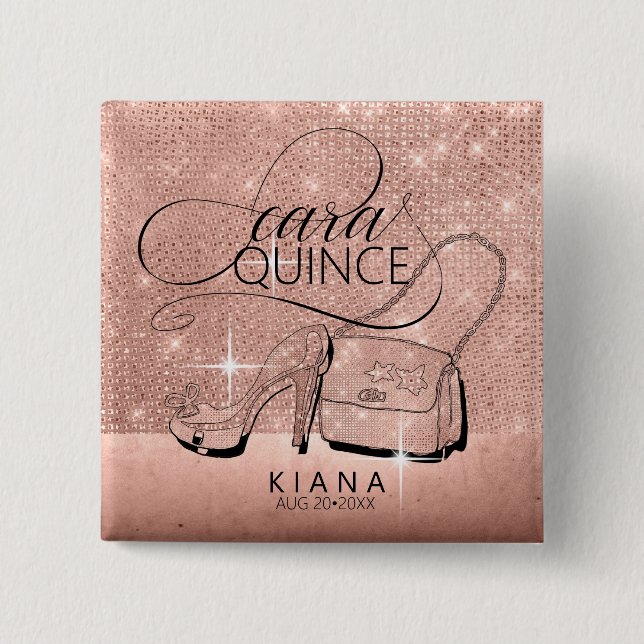 Glitter and Shine Quinceanera Rose Gold ID701 2 Inch Square Button (Front)