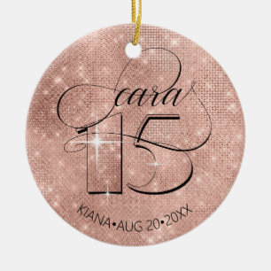 Glitter and Shine Quinceanera Rose Gold ID701 Ceramic Ornament