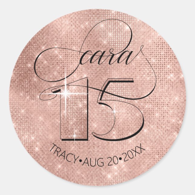 Glitter and Shine Quinceanera Rose Gold ID701 Classic Round Sticker (Front)