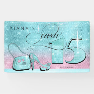 Glitter and Shine Quinceanera Teal/Pink Hor ID701 Banner