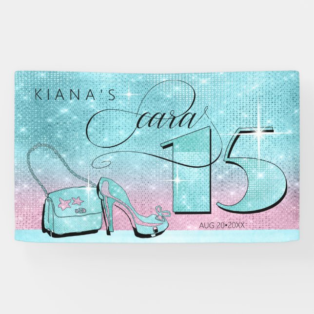 Glitter and Shine Quinceanera Teal/Pink Hor ID701 Banner (Horizontal)