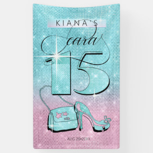 Glitter and Shine Quinceanera Teal/Pink Vert ID701 Banner