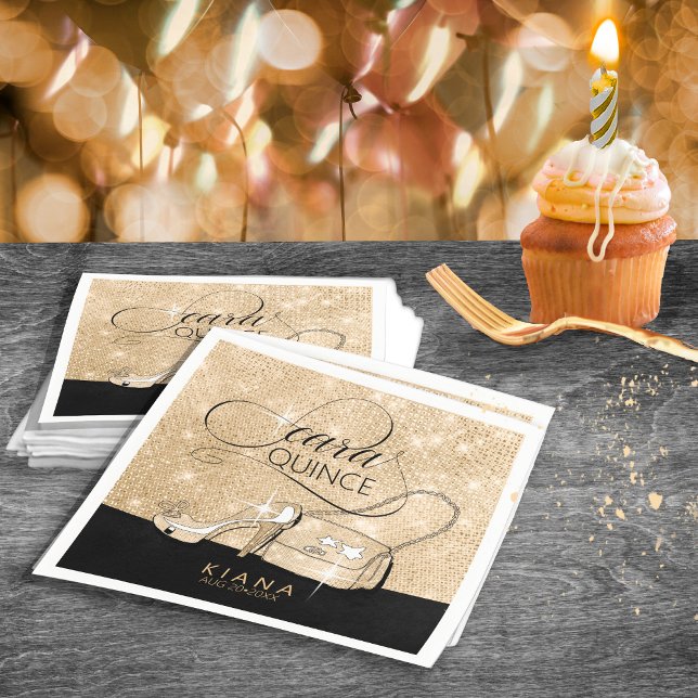 Glitter and Shine Quinceanera V2 Black/Gold ID701 Napkin (Creator Uploaded)