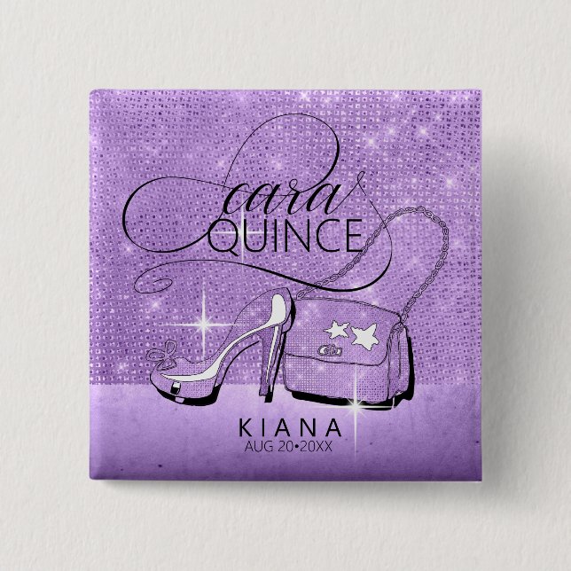 Glitter and Shine Quinceanera V2 Violet ID701 2 Inch Square Button (Front)