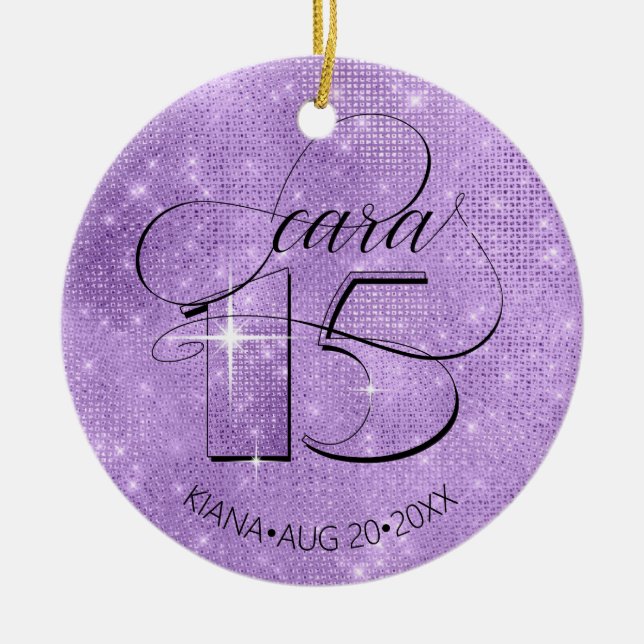 Glitter and Shine Quinceanera Violet ID701 Ceramic Ornament (Front)