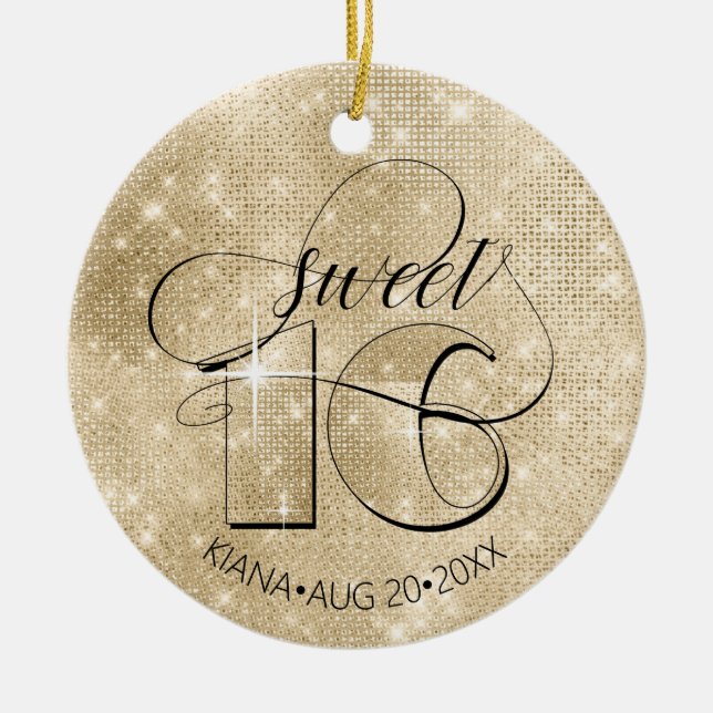 Glitter and Shine Sweet 16 Gold ID675 Ceramic Ornament (Front)