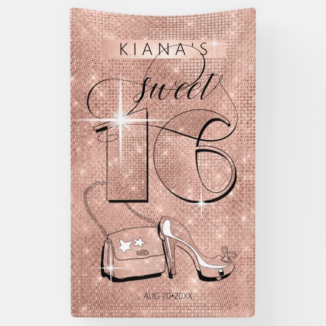 Glitter and Shine Sweet 16 Rose Gold Vert ID675 Banner (Vertical)
