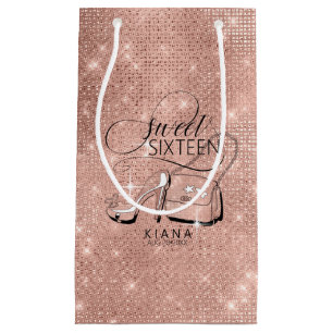Glitter and Shine Sweet 16 V2 Rose Gold ID675 Small Gift Bag
