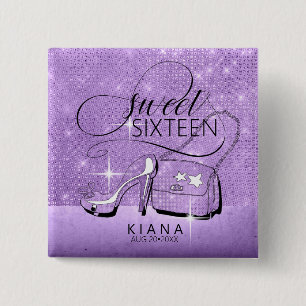 Glitter and Shine Sweet 16 V2 Violet ID675 2 Inch Square Button