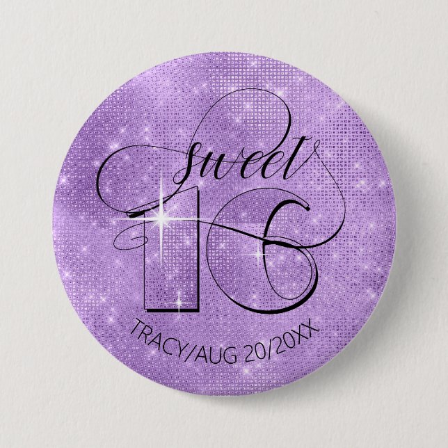 Glitter and Shine Sweet 16 Violet ID675 3 Inch Round Button (Front)