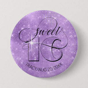 Glitter and Shine Sweet 16 Violet ID675 3 Inch Round Button