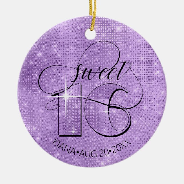 Glitter and Shine Sweet 16 Violet ID675 Ceramic Ornament (Front)