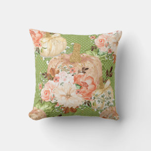 Glitter and Sparkle Fall Floral and Pumpkin Throw Pillow