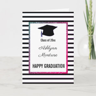 Glitter and Striped Black Graduation Card