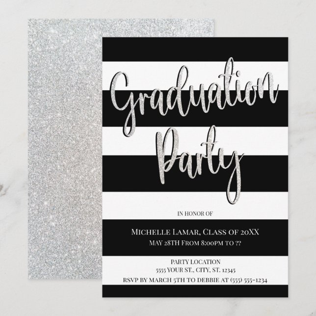 Glitter and Stripes Graduation Party Invitations (Front/Back)