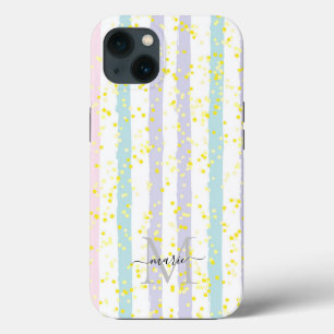Glitter and stripes Monogram Script Name Initial iPhone 13 Case
