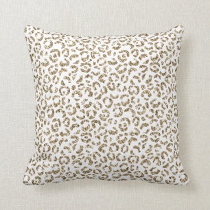 Glitter Antique Gold Leopard Print Throw Pillow