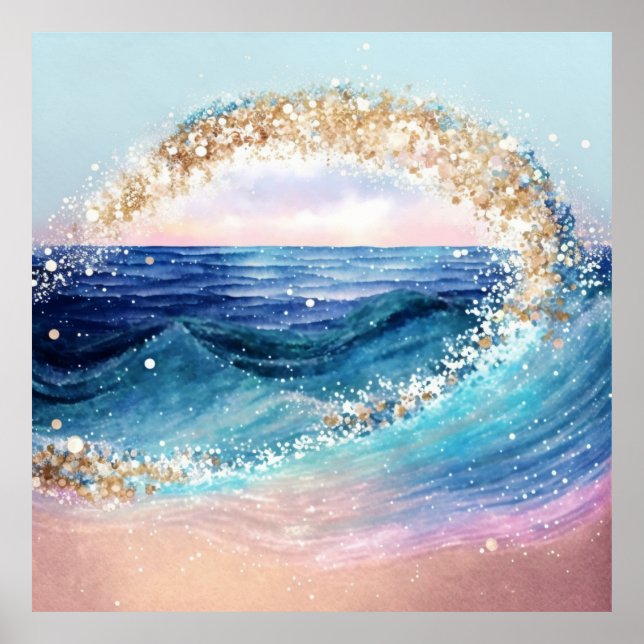 *~* Glitter AP60 Coastal Sea Ocean Sand Beach Wave Poster (Front)