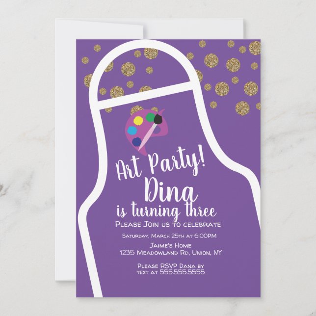 Glitter Apron Art Birthday Party Brush Palette Invitation (Front)