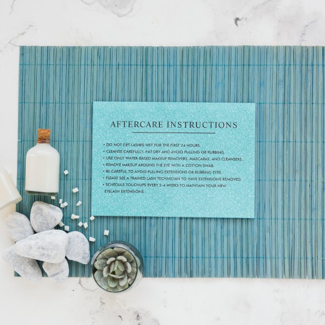 Glitter Aqua eyelash brow aftercare Instructions Business Card (Creator Uploaded)