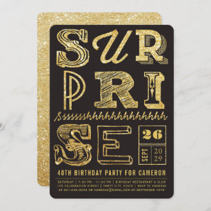 Glitter Art Deco Surprise Party Birthday Invite