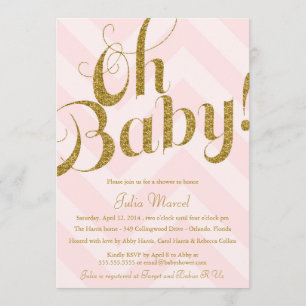 Glitter Baby Shower Invitation with Chevron