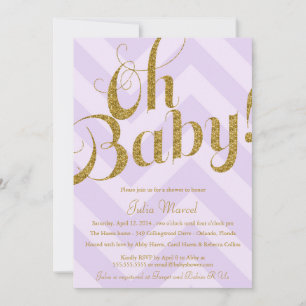 Glitter Baby Shower Invitation with Purple Chevron