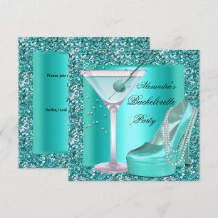 Glitter Bachelorette Party Aqua Teal Blue Invitation