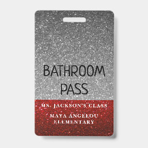 Glitter Back To School Colours Bathroom Hall Pass Badge