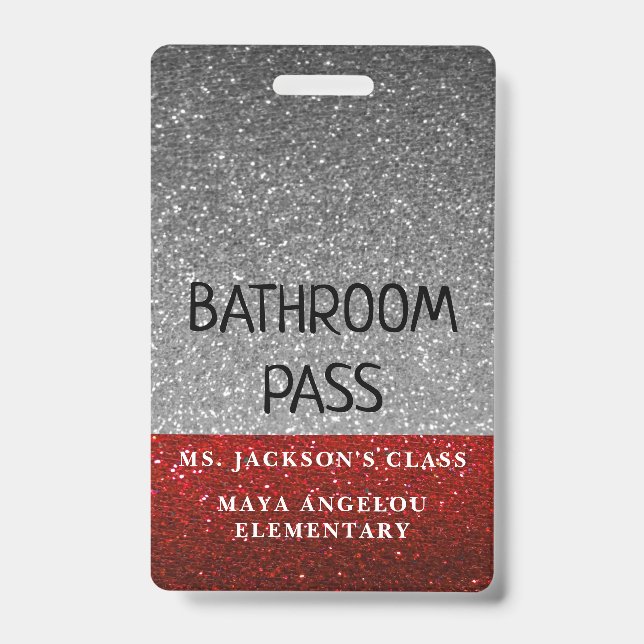 Glitter Back To School Colours Bathroom Hall Pass Badge (Front)