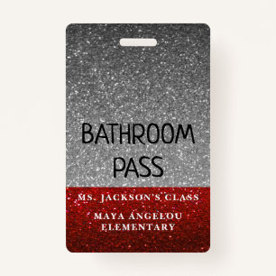 Glitter Back To School Colours Bathroom Hall Pass Badge