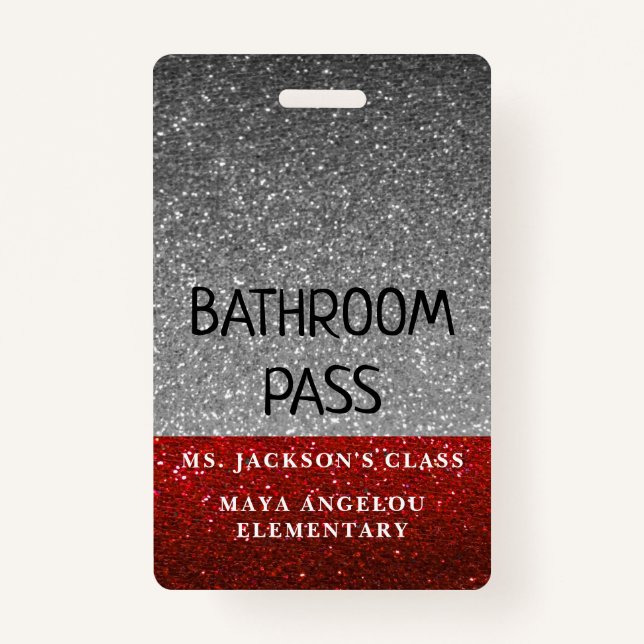 Glitter Back To School Colours Bathroom Hall Pass Badge (Back)