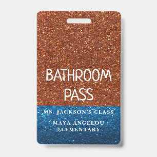 Glitter Back To School Colours Bathroom Hall Pass Badge