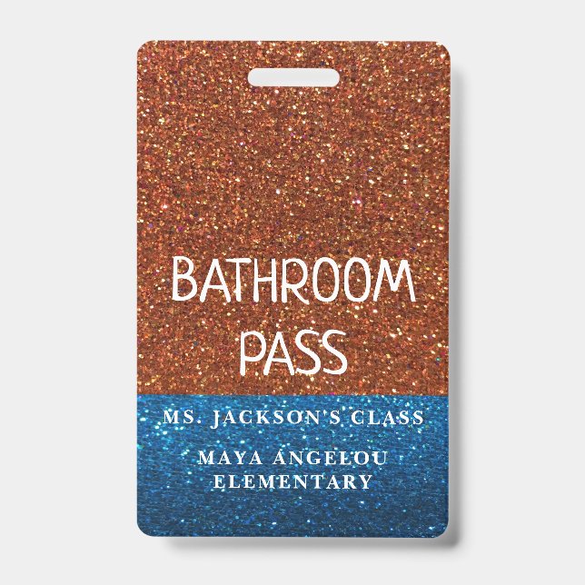 Glitter Back To School Colours Bathroom Hall Pass Badge (Front)
