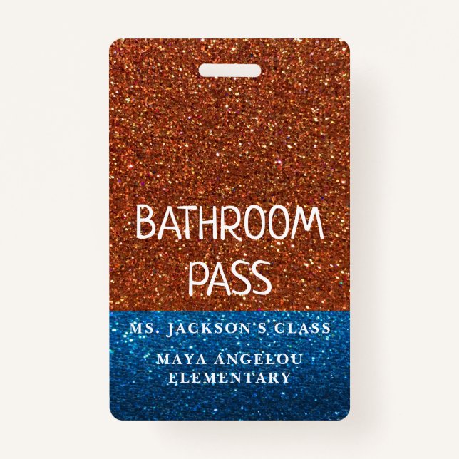 Glitter Back To School Colours Bathroom Hall Pass Badge (Back)