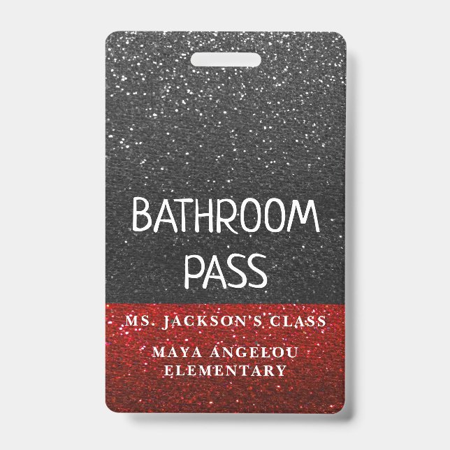 Glitter Back To School Colours Bathroom Hall Pass Badge (Front)
