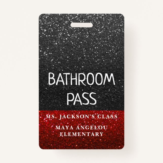 Glitter Back To School Colours Bathroom Hall Pass Badge (Back)