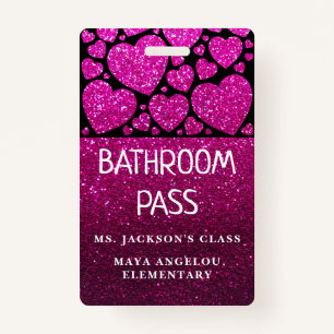 Glitter Back To School Hearts Bathroom Hall Pass Badge