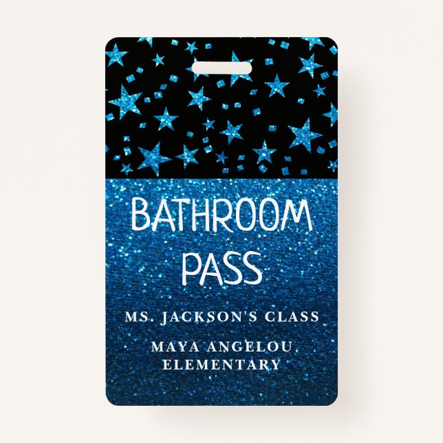 Glitter Back To School Stars Bathroom Hall Pass Badge (Back)