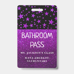 Glitter Back To School Stars Bathroom Hall Pass Badge
