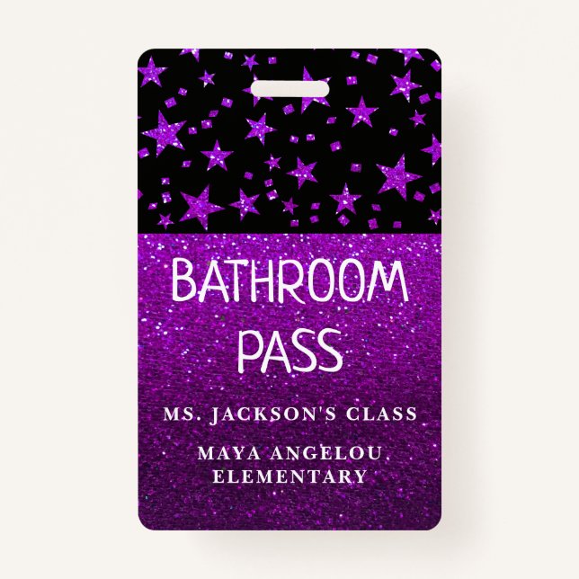 Glitter Back To School Stars Bathroom Hall Pass Badge (Back)