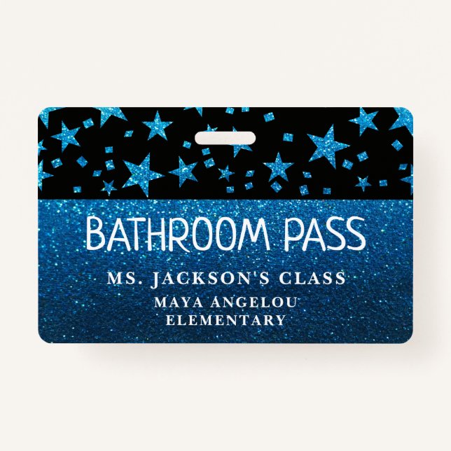 Glitter Back To School Stars Bathroom Hall Pass Badge (Back)