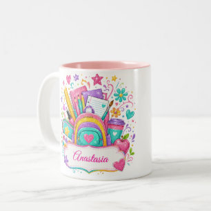Glitter Backpack School Supplies Back to School Two-Tone Coffee Mug