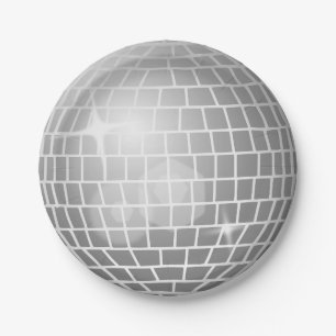 Glitter ball silver retro vintage disco party paper plate