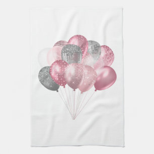 Glitter Balloon Bunch Pink and Silver Kitchen Towel