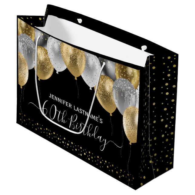 Glitter Balloons 60th Birthday Party Large Gift Bag (Front Angled)
