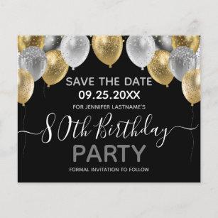 Glitter Balloons 80th Birthday Party Save the Date